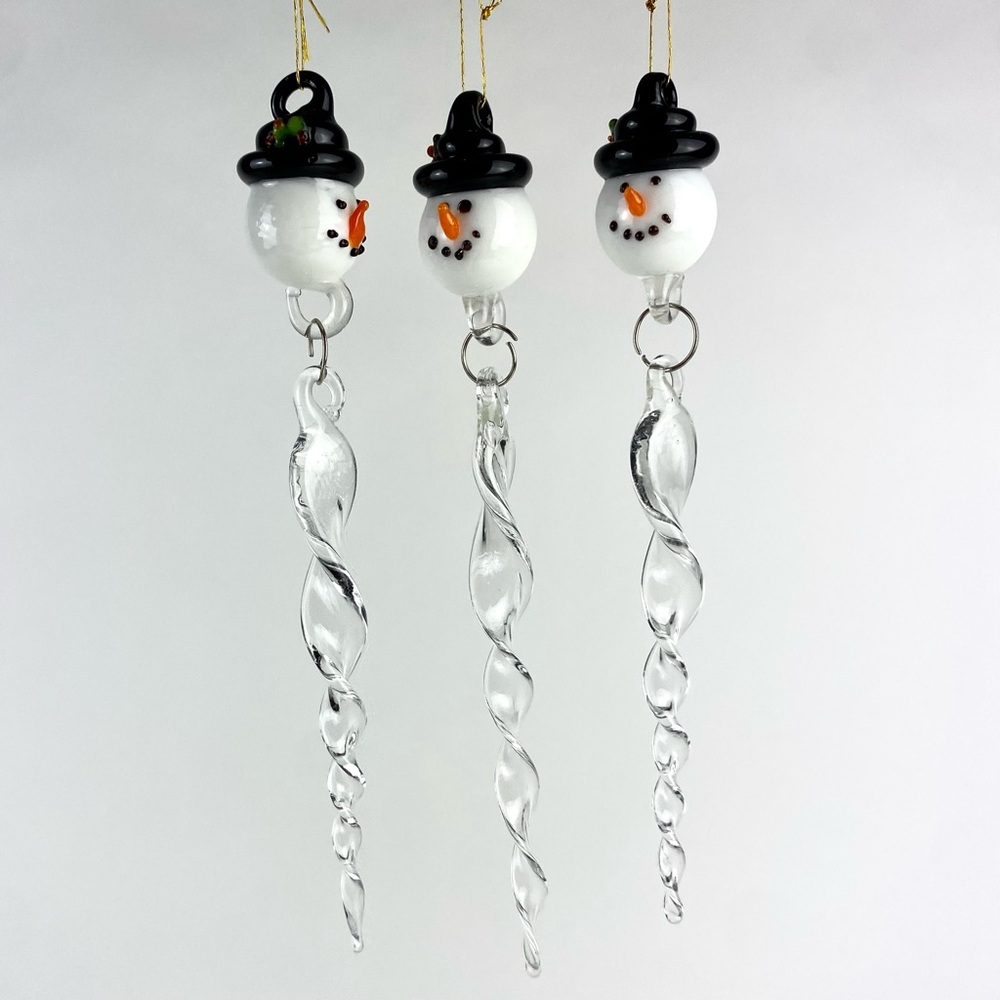 Glass Snowman Icicle Ornaments Set of 3